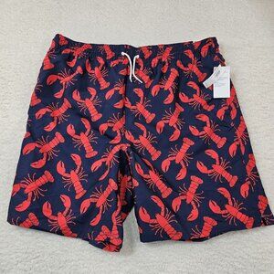 Old Navy Swim Trunks XL Red Blue Lobster‎ Shorts 8" Inseam Nautical UPF 40 Lined